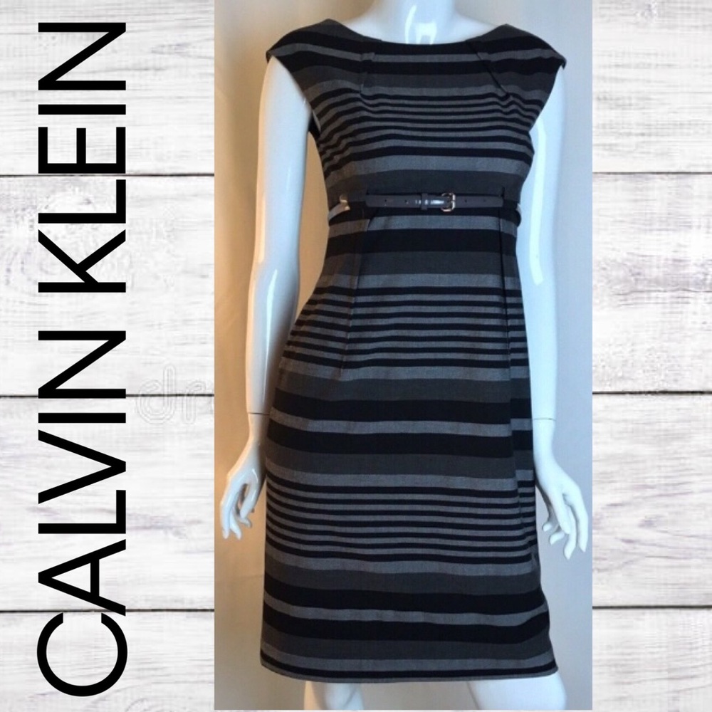 NWOT Calvin Klein Belted Cap Sleeve Sheath Dress